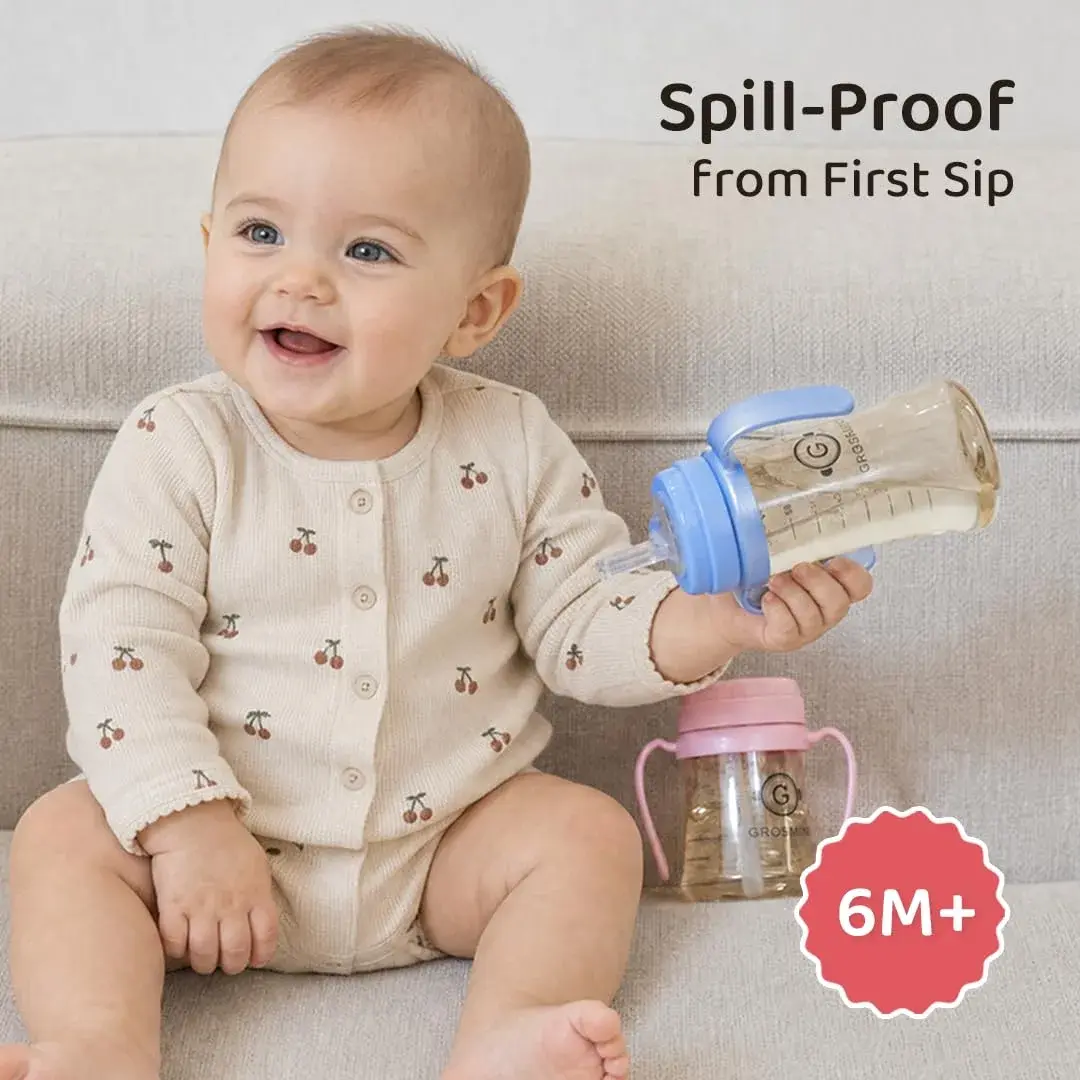 GROSMIMI PPSU Baby Straw Cup Stage 1, 6 Months+, Spill-Proof, 177ml (6oz) Beige | BPA-Free, Dishwasher Safe - view 2