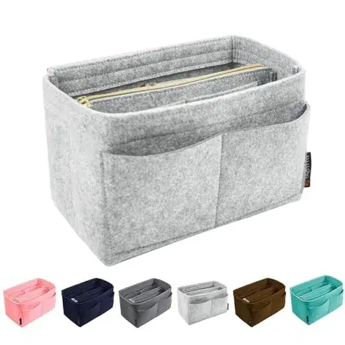 OMYSTYLE Light Grey Large Felt Tote Bag Organizer Insert with 13 Pockets - main product image