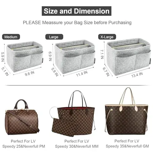 OMYSTYLE Light Grey Large Felt Tote Bag Organizer Insert with 13 Pockets - view 2