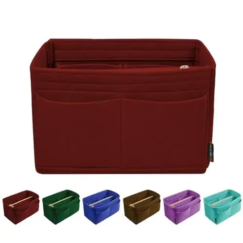 OMYSTYLE Dark Red X-Large Felt Tote Bag Organizer Insert with 13 Pockets | 30cm x 16cm x 16cm - main product image