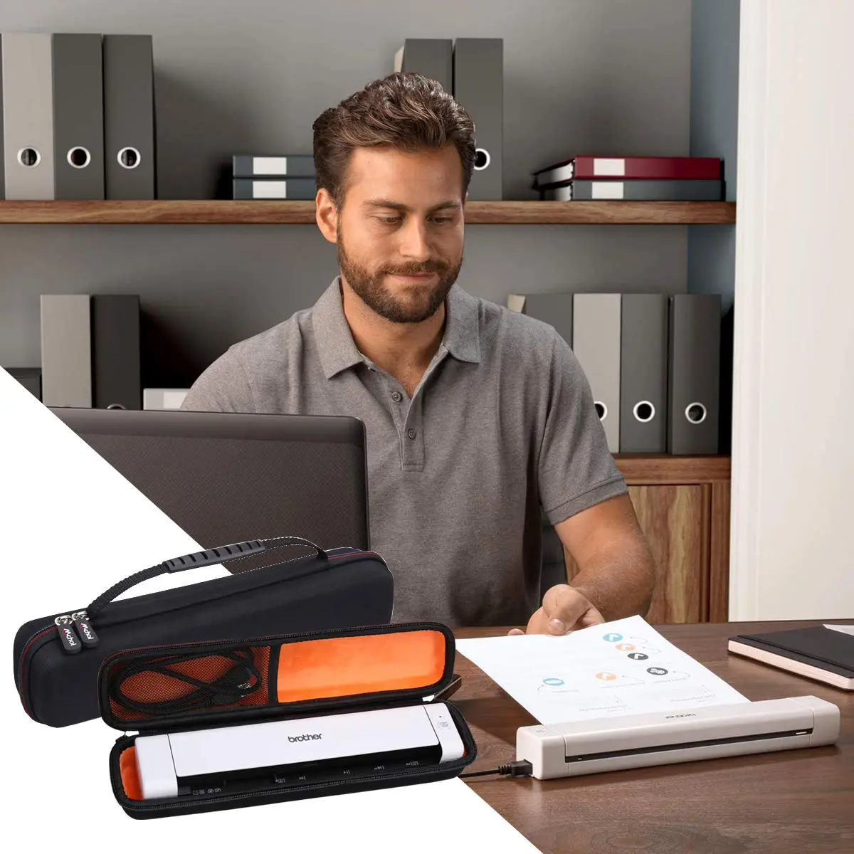 Mchoi Orange Portable Scanner Carrying Case for Brother DS-640/DS-740D/DS-940DW, 240g (0.53 lb) | Protects Scanner & Accessories - view 4