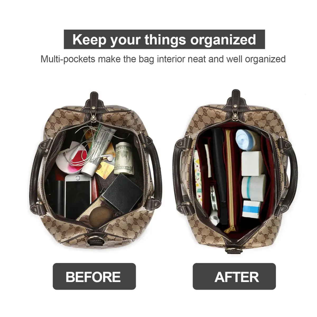 OMYSTYLE Dark Red Large Felt Organizer Insert | Keeps Handbags Tidy & Structured - view 4