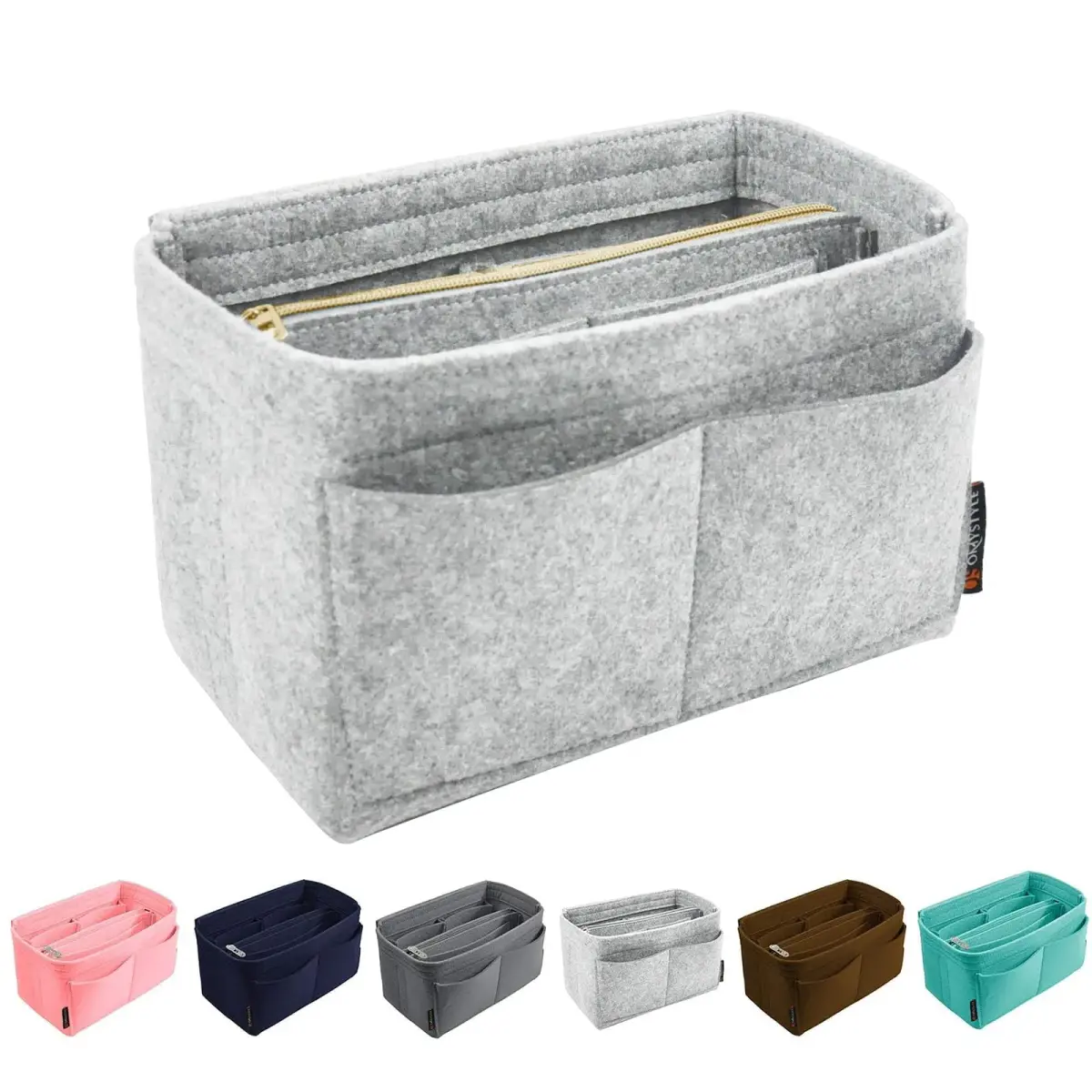 OMYSTYLE Light Grey Felt Tote Bag Organizer Insert - Medium (24.4cm x 12.9cm x 15cm) - main product image