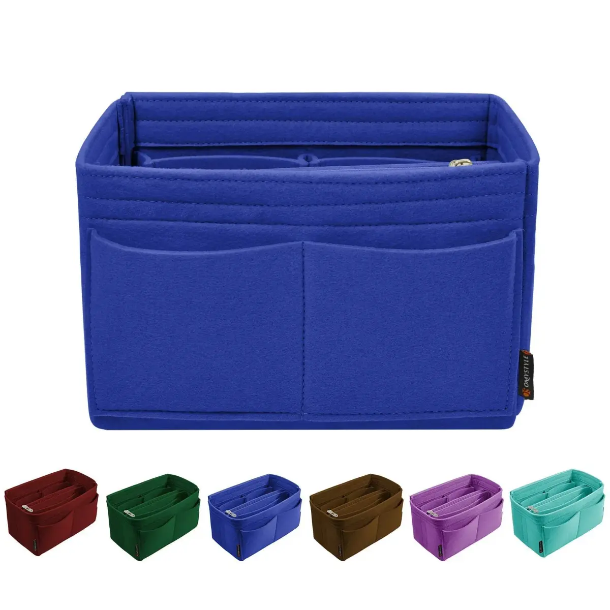 OMYSTYLE Dark Blue Medium Felt Tote Bag Organizer Insert with 13 Pockets | 24.4cm x 12.9cm x 15cm - main product image