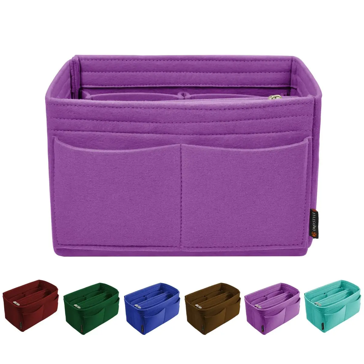OMYSTYLE Medium Purple Felt Tote Bag Organizer Insert with 13 Pockets | 24.4cm x 12.9cm x 15cm - main product image