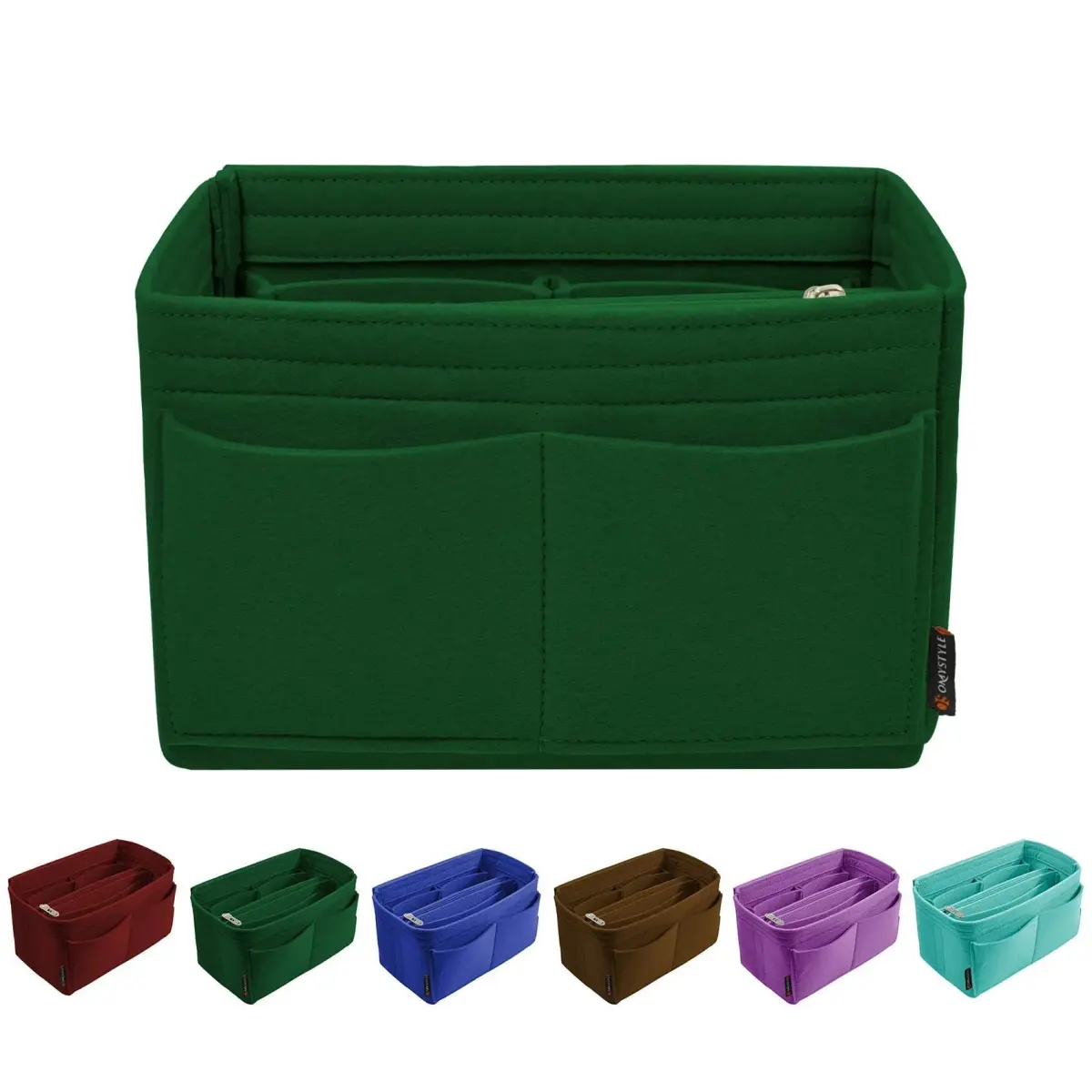 OMYSTYLE Large Green Felt Tote Bag Organizer Insert with 13 Pockets | 30cm x 15cm x 16cm - main product image