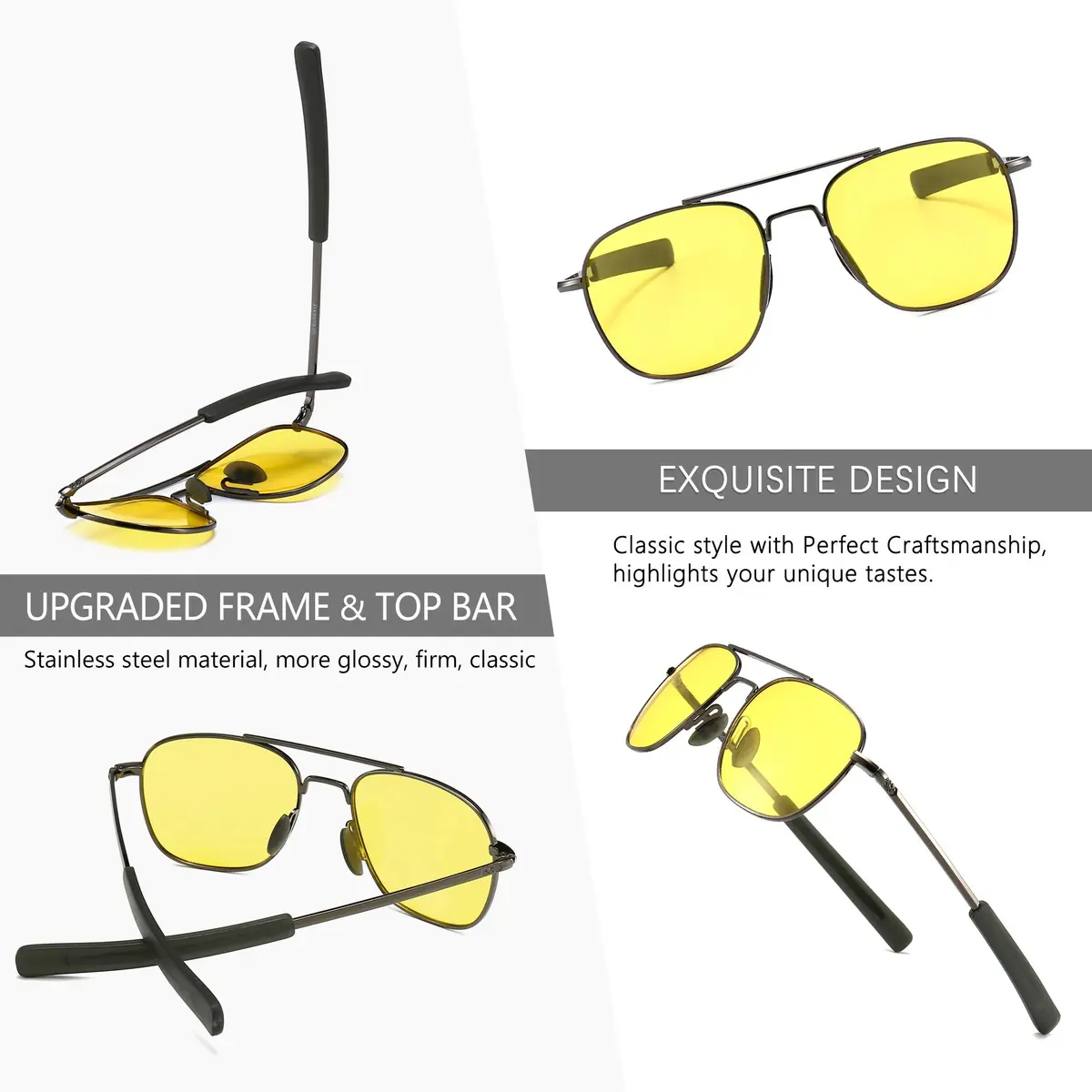 SUNGAIT Men's Military Style Polarized Pilot Aviator Sunglasses with Bayonet Temples | Night Driving & Low Light Vision - view 3