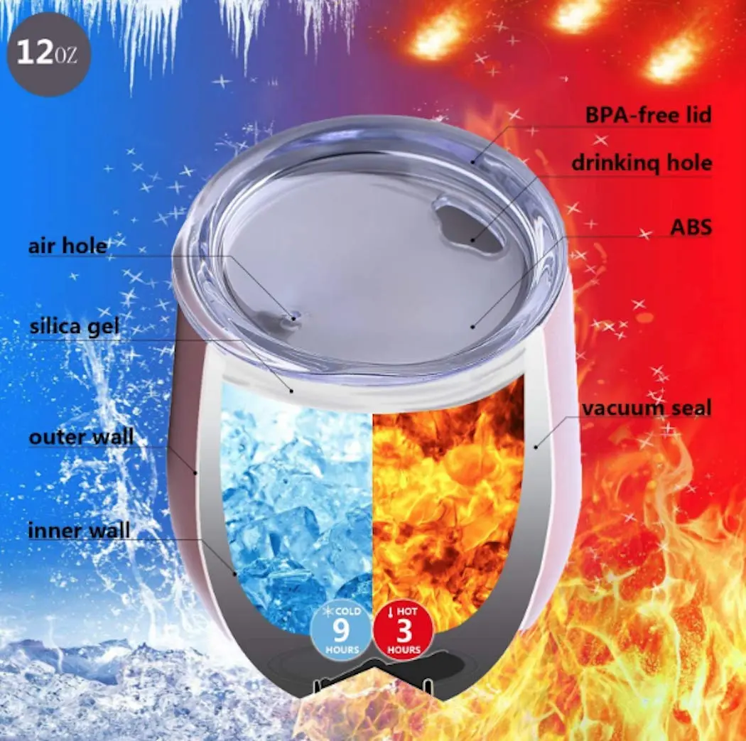 Tipit Drinkware 12 oz Stainless Steel Wine Tumbler with Lid | Engaged Gift for Her - view 3