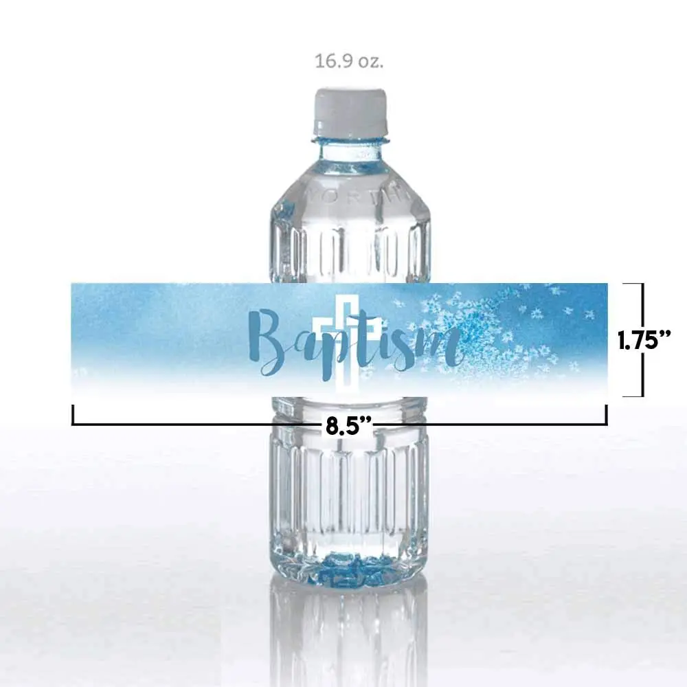 Amanda Creation Blue Watercolor Baptism Water Bottle Labels 20 Count | Waterproof Vinyl Wraps for Boys - view 5