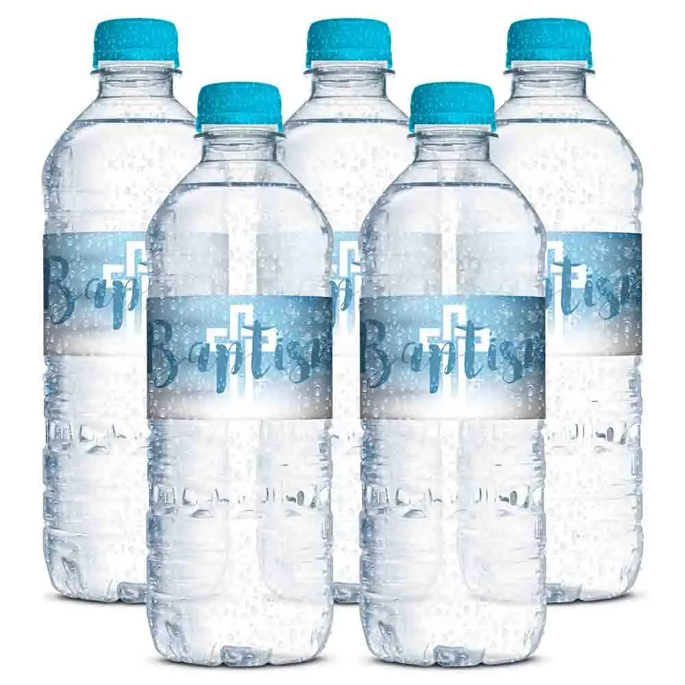 Amanda Creation Blue Watercolor Baptism Water Bottle Labels 20 Count | Waterproof Vinyl Wraps for Boys - view 3
