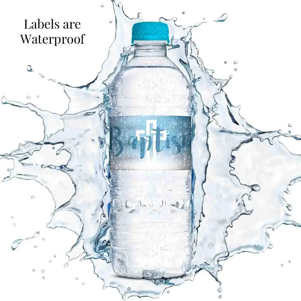 Amanda Creation Blue Watercolor Baptism Water Bottle Labels 20 Count | Waterproof Vinyl Wraps for Boys - view 4