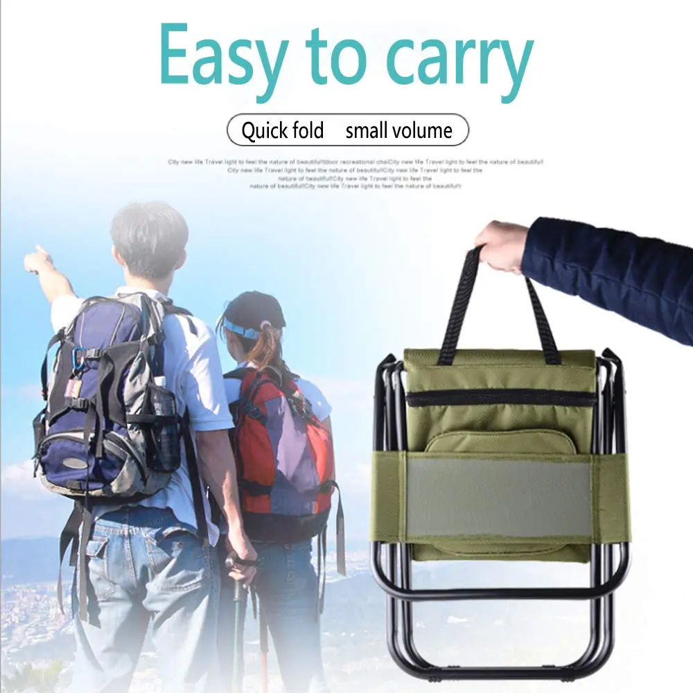 KINGMODERN Portable Camping Chair with Cooler Bag & Backrest - Army Green | Lightweight Backpack Stool, 200kg Capacity - view 7