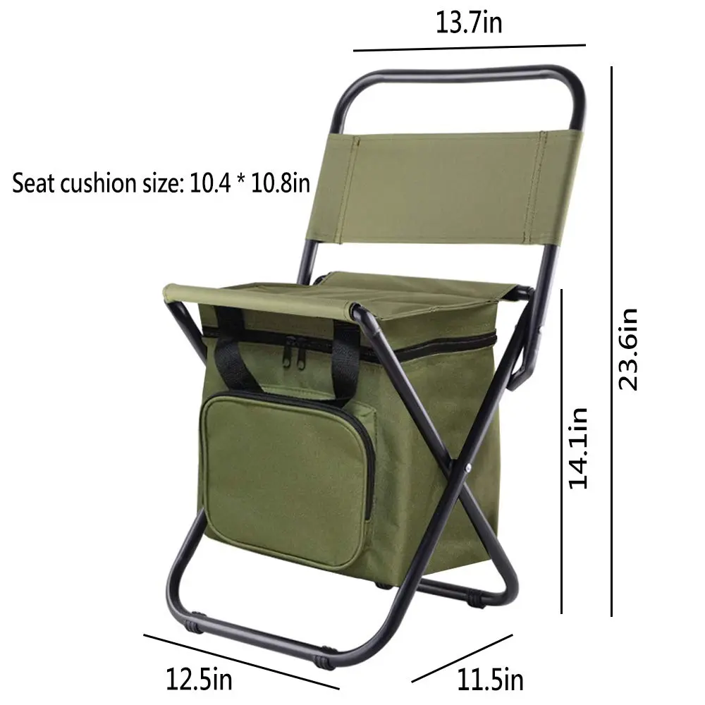 KINGMODERN Portable Camping Chair with Cooler Bag & Backrest - Army Green | Lightweight Backpack Stool, 200kg Capacity - view 2