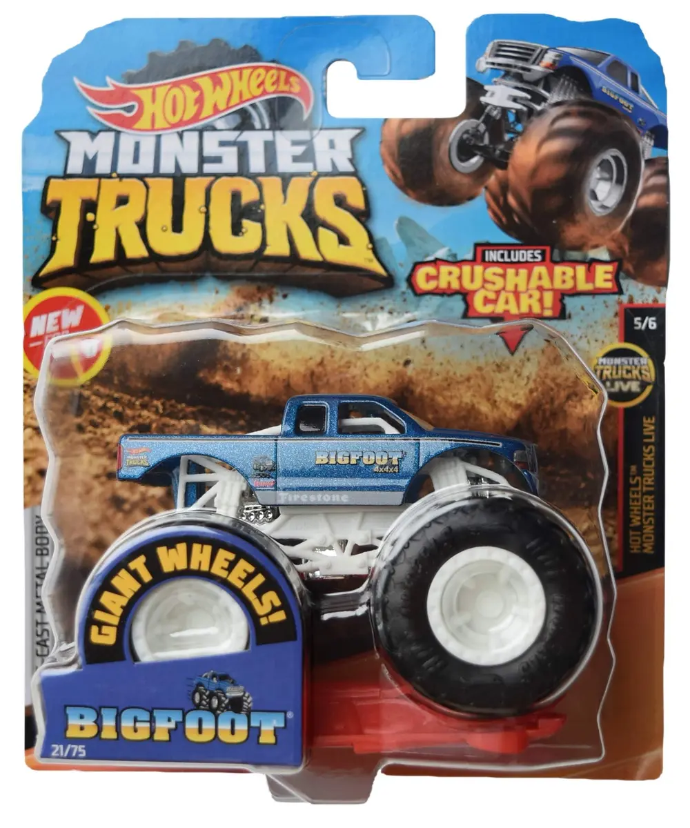 Hot Wheels Monster Trucks 1:64 Scale Bigfoot 21/75 | Crushable Metal Die-Cast for Kids 3+ - main product image