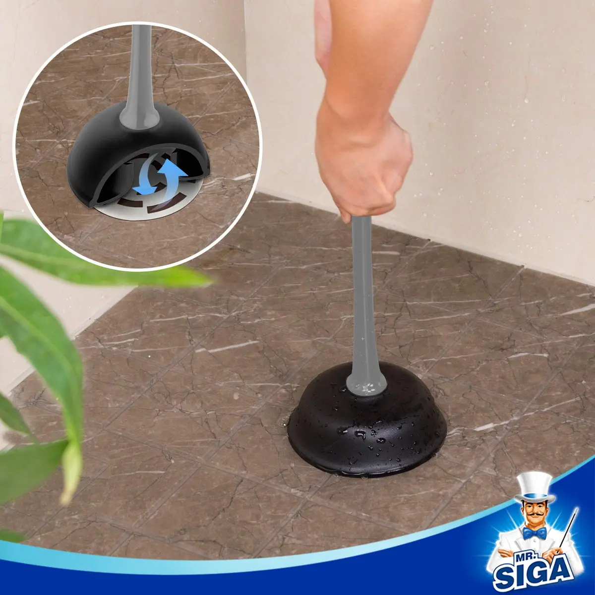 MR.SIGA Toilet Plunger and Bowl Brush Combo for Bathroom Cleaning, Gray | Heavy Duty Rubber Plunger & Nylon Brush - view 5