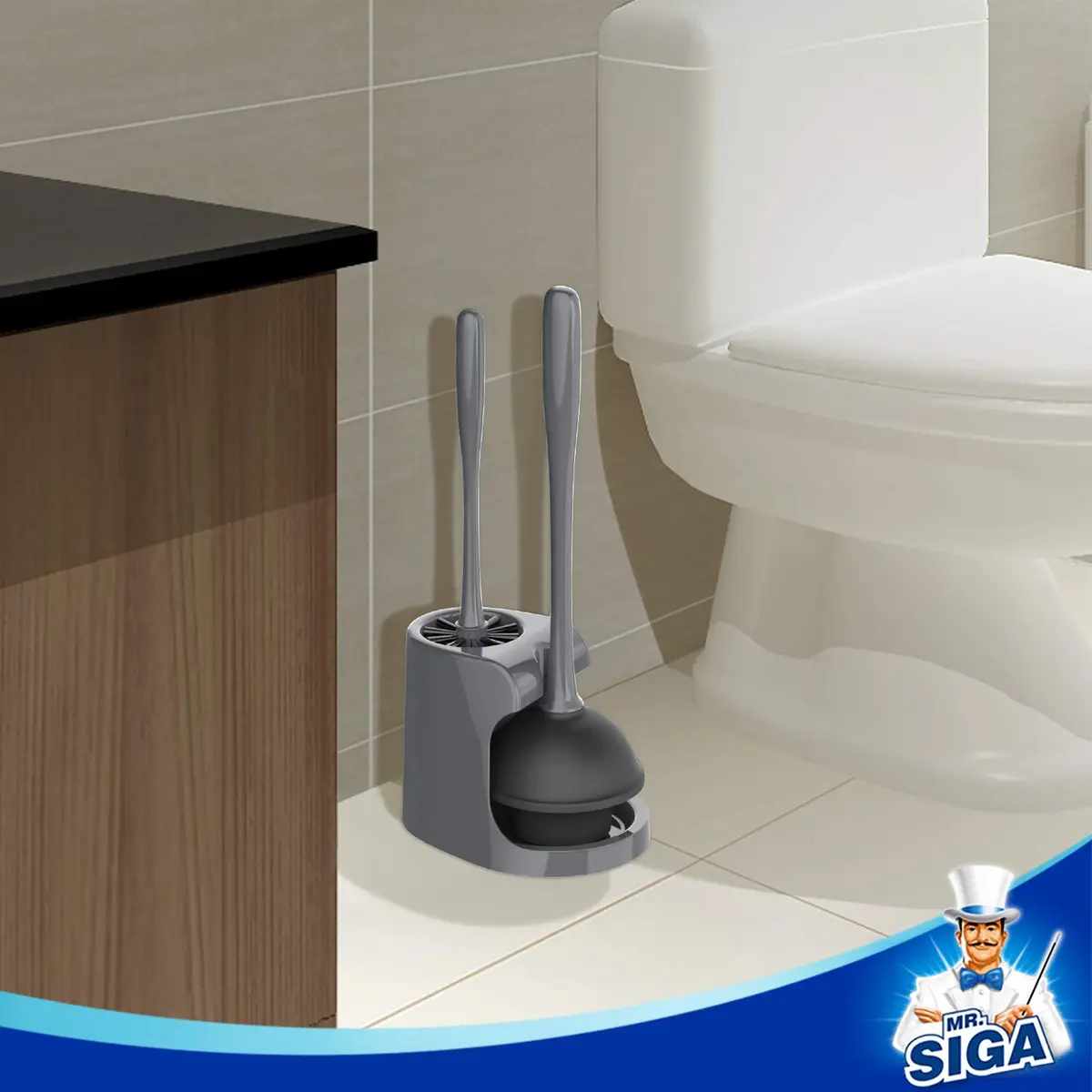 MR.SIGA Toilet Plunger and Bowl Brush Combo for Bathroom Cleaning, Gray | Heavy Duty Rubber Plunger & Nylon Brush - view 7