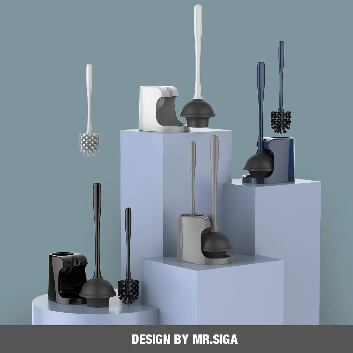 MR.SIGA Toilet Plunger and Bowl Brush Combo for Bathroom Cleaning, Gray | Heavy Duty Rubber Plunger & Nylon Brush - view 2