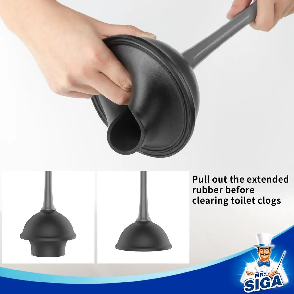 MR.SIGA Toilet Plunger and Bowl Brush Combo for Bathroom Cleaning, Gray | Heavy Duty Rubber Plunger & Nylon Brush - view 3