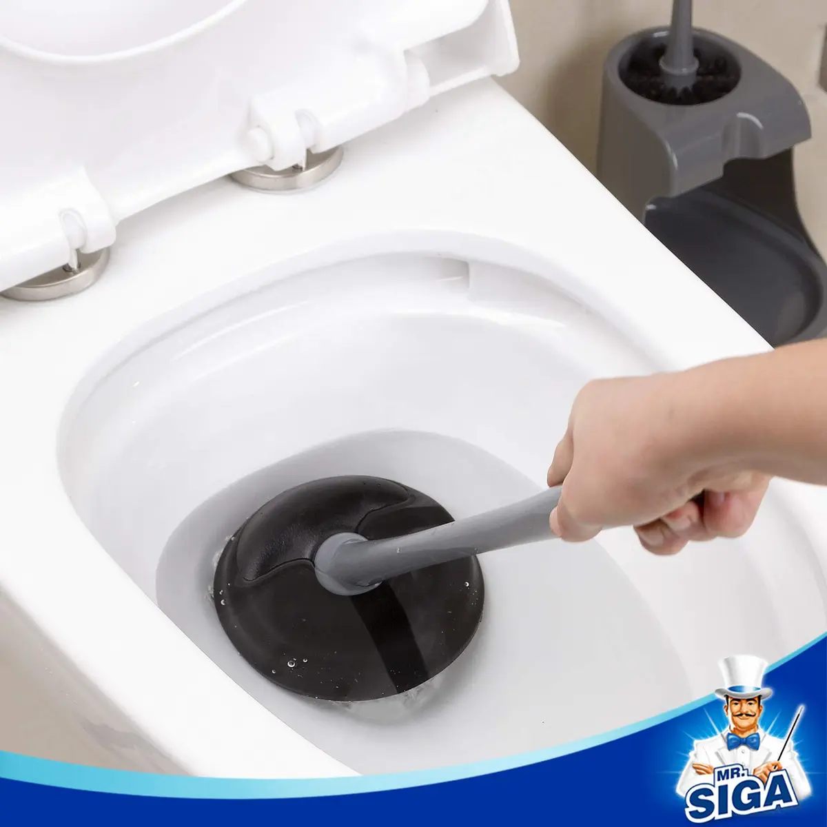MR.SIGA Toilet Plunger and Bowl Brush Combo for Bathroom Cleaning, Gray | Heavy Duty Rubber Plunger & Nylon Brush - view 4