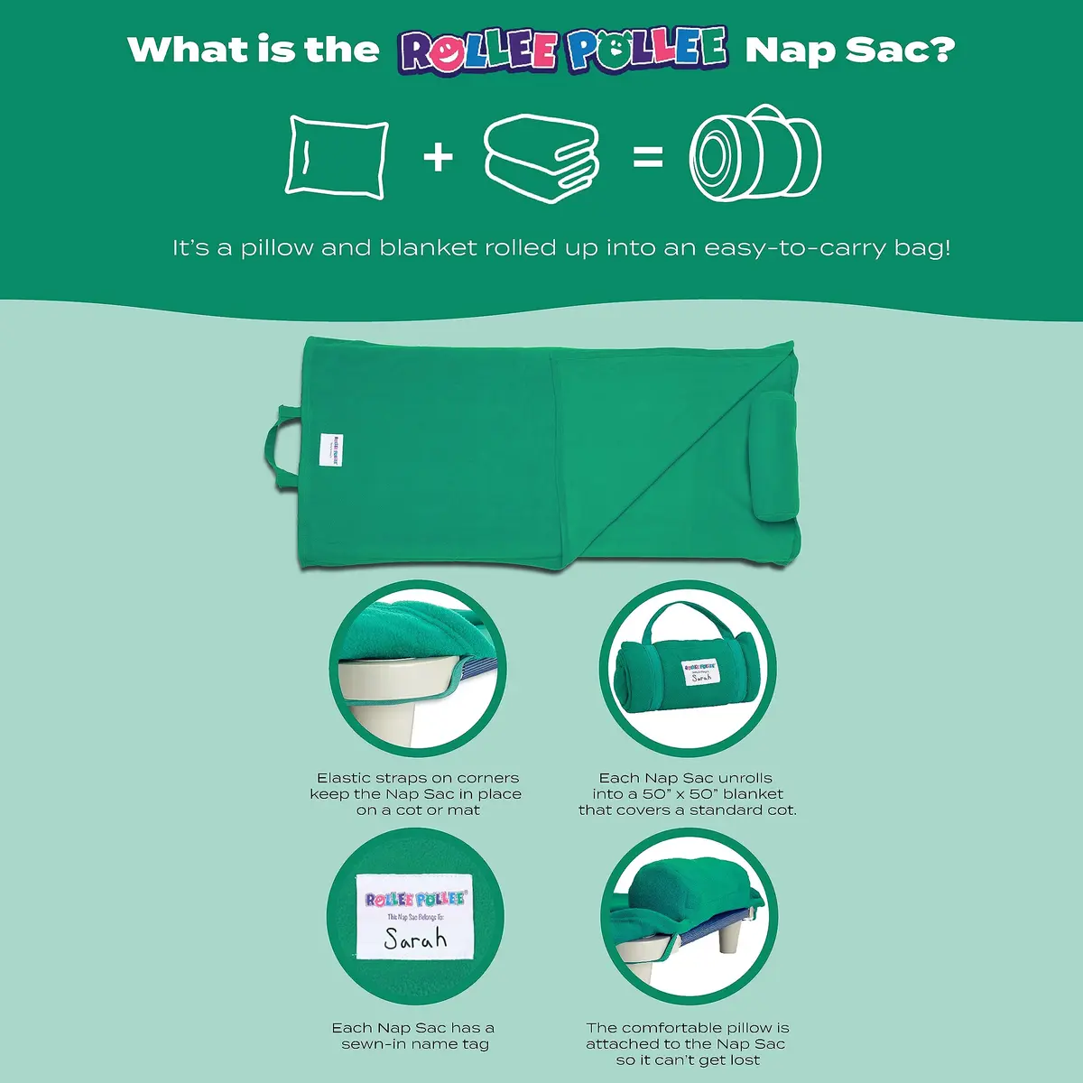 ROLLEE POLLEE Nap Sac Toddler Blanket with Pillow 127cm x 127cm | All Seasons Fleece - view 7