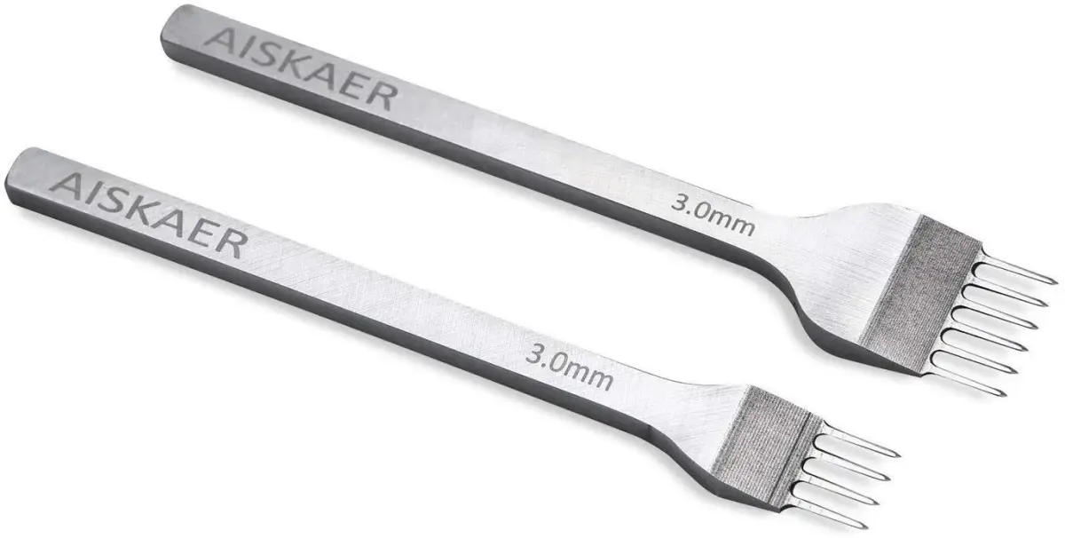 Aiskaer Leather Stitching Punch Set 3mm White Steel | 4-Piece Diamond Chisel Tool Set for Leather Craft DIY - view 2