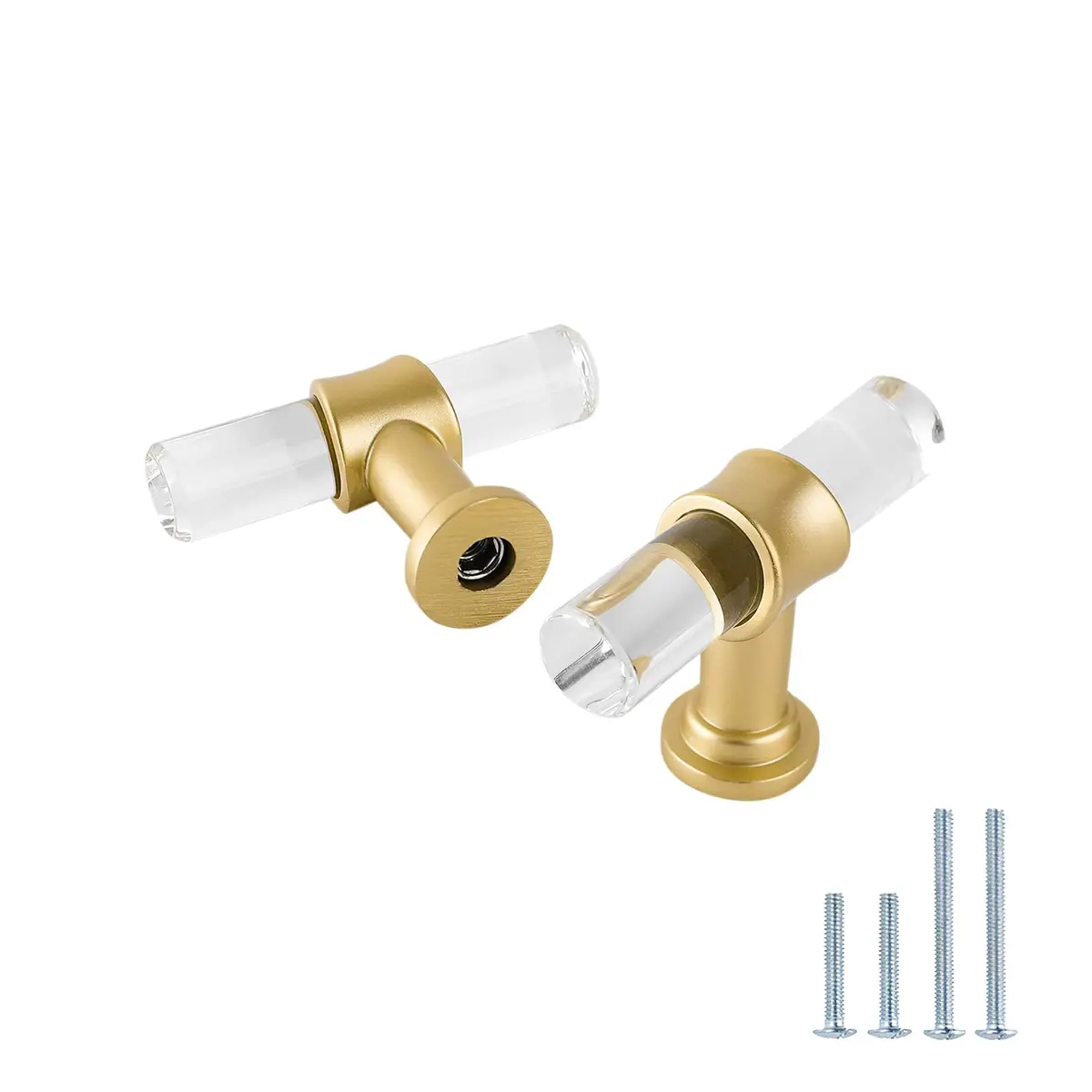 LONTAN 12 Pack Acrylic Kitchen Cabinet Knobs Gold Drawer Knobs Modern T Bar Clear Cabinet Door Handles White Kitchen Hardware for Dresser Bathroom, Zinc Alloy Base - main product image