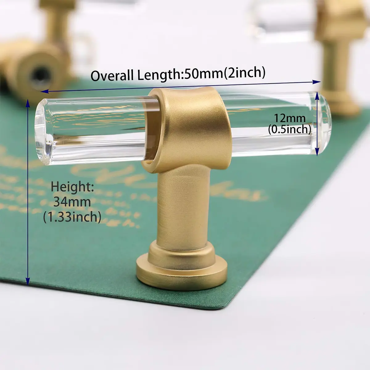 LONTAN 12 Pack Acrylic Kitchen Cabinet Knobs Gold Drawer Knobs Modern T Bar Clear Cabinet Door Handles White Kitchen Hardware for Dresser Bathroom, Zinc Alloy Base - view 2