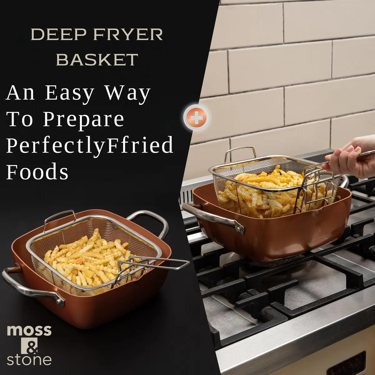 Moss & Stone 5 Qt Copper Deep Fry Pan Set with Fry Basket & Glass Lid, 2.18 kg (4.8 lb) | Induction Compatible, Oven Safe, Dishwasher Safe - view 6