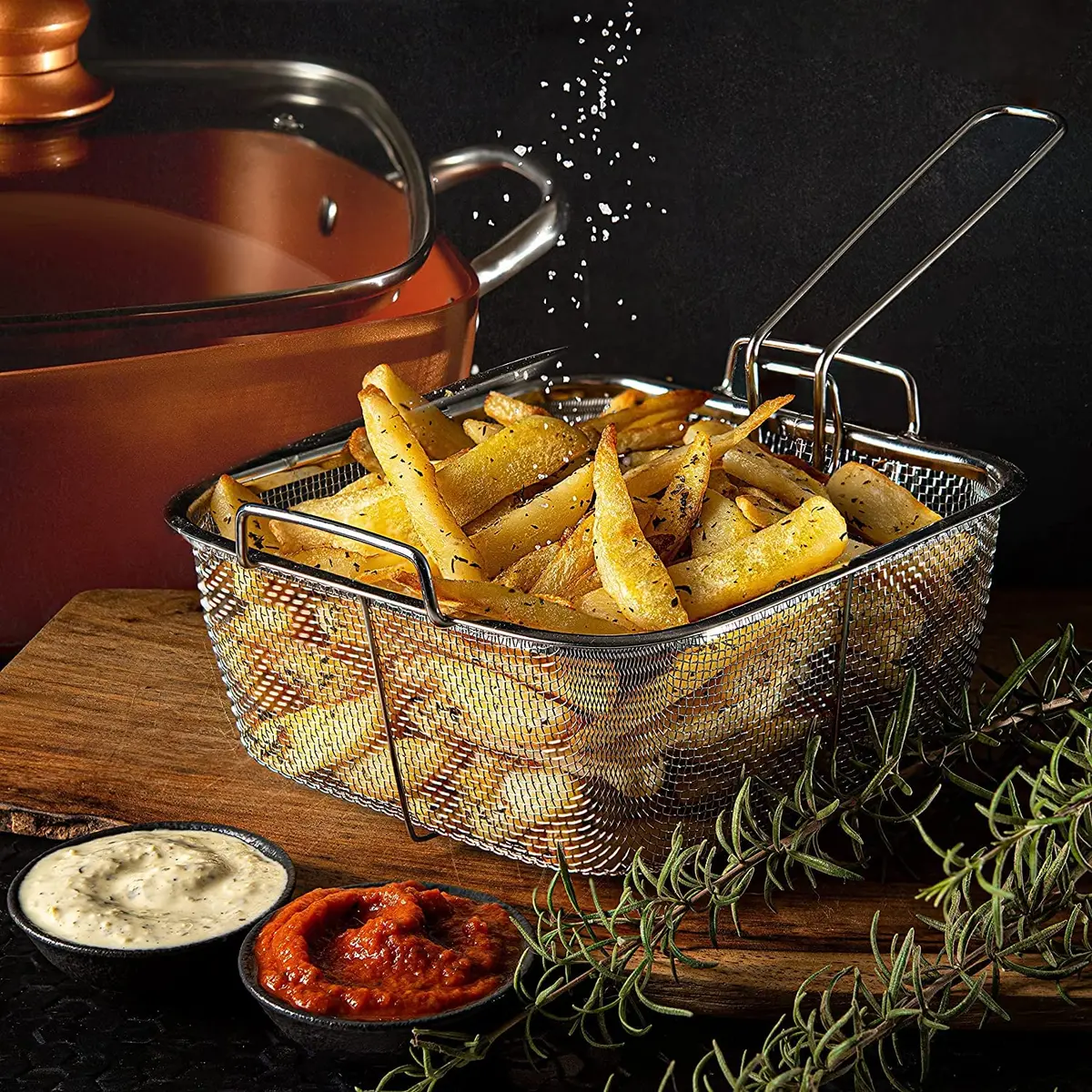 Moss & Stone 5 Qt Copper Deep Fry Pan Set with Fry Basket & Glass Lid, 2.18 kg (4.8 lb) | Induction Compatible, Oven Safe, Dishwasher Safe - view 9