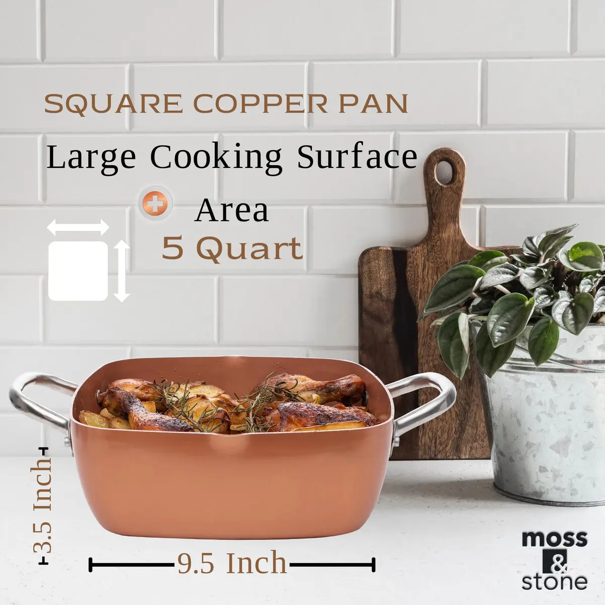 Moss & Stone 5 Qt Copper Deep Fry Pan Set with Fry Basket & Glass Lid, 2.18 kg (4.8 lb) | Induction Compatible, Oven Safe, Dishwasher Safe - view 3