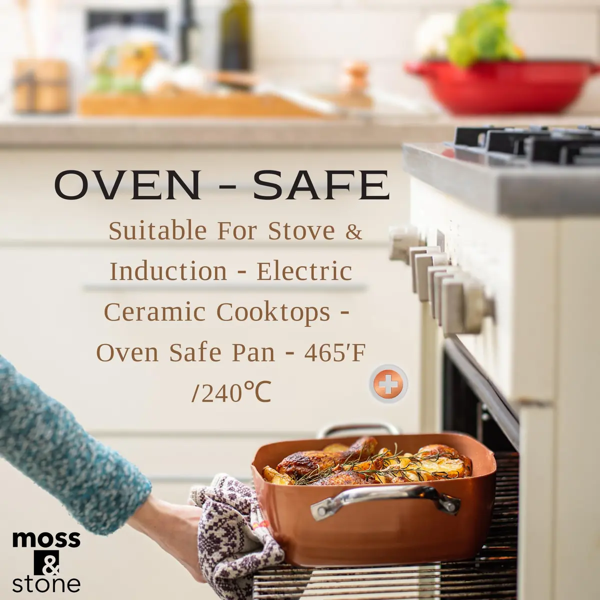 Moss & Stone 5 Qt Copper Deep Fry Pan Set with Fry Basket & Glass Lid, 2.18 kg (4.8 lb) | Induction Compatible, Oven Safe, Dishwasher Safe - view 4