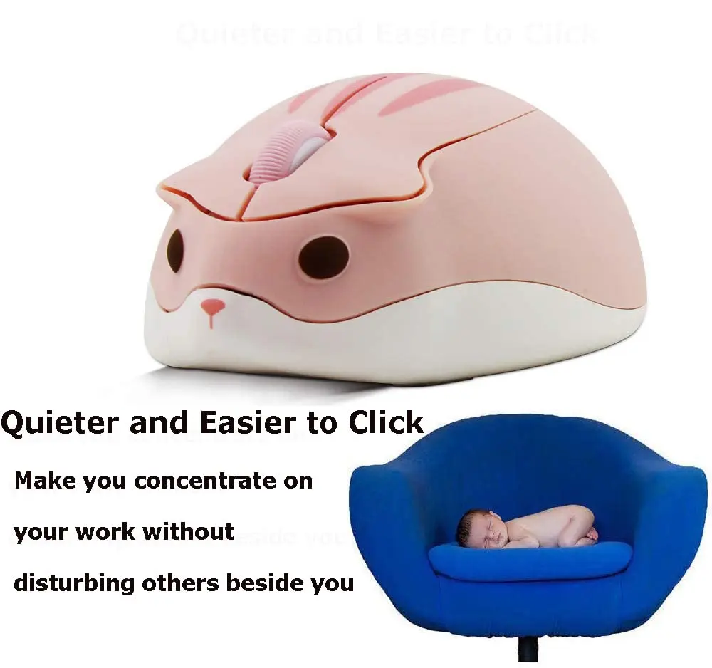 SHARE SUNSHINE Cute Hamster Wireless Mouse Pink | 1200 DPI Optical Sensor, 2.4GHz Wireless, Ergonomic Design - view 6