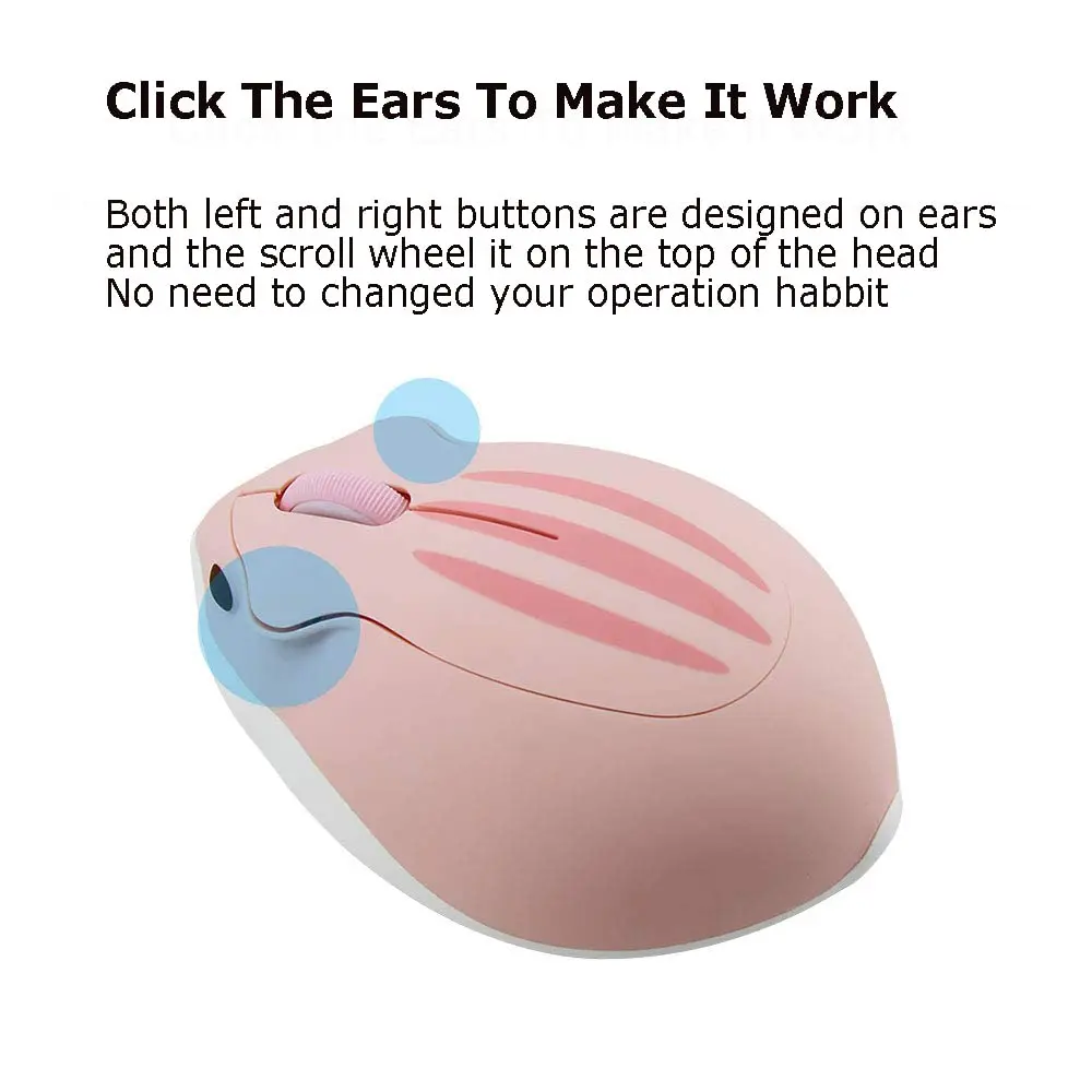 SHARE SUNSHINE Cute Hamster Wireless Mouse Pink | 1200 DPI Optical Sensor, 2.4GHz Wireless, Ergonomic Design - view 7
