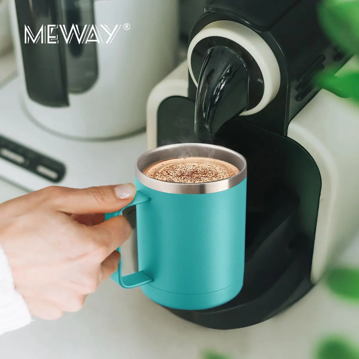 MEWAY 12oz Coffee Mug With Handle | Double Wall Vacuum Insulated Travel Tumbler (Light Green, Set of 2) - view 6