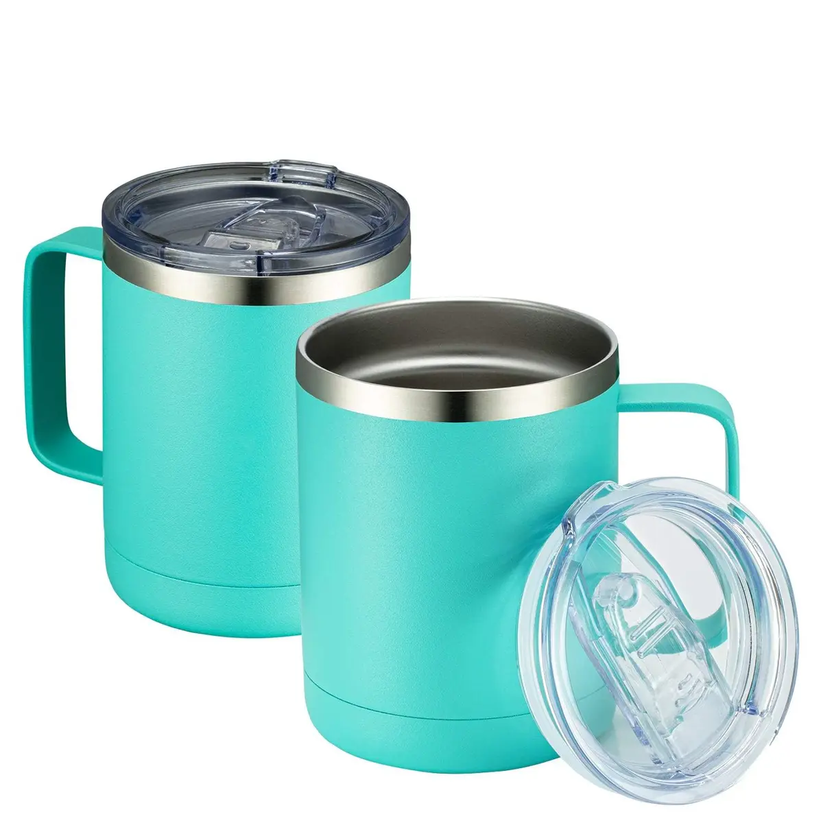 MEWAY 12oz Coffee Mug With Handle | Double Wall Vacuum Insulated Travel Tumbler (Light Green, Set of 2) - main product image