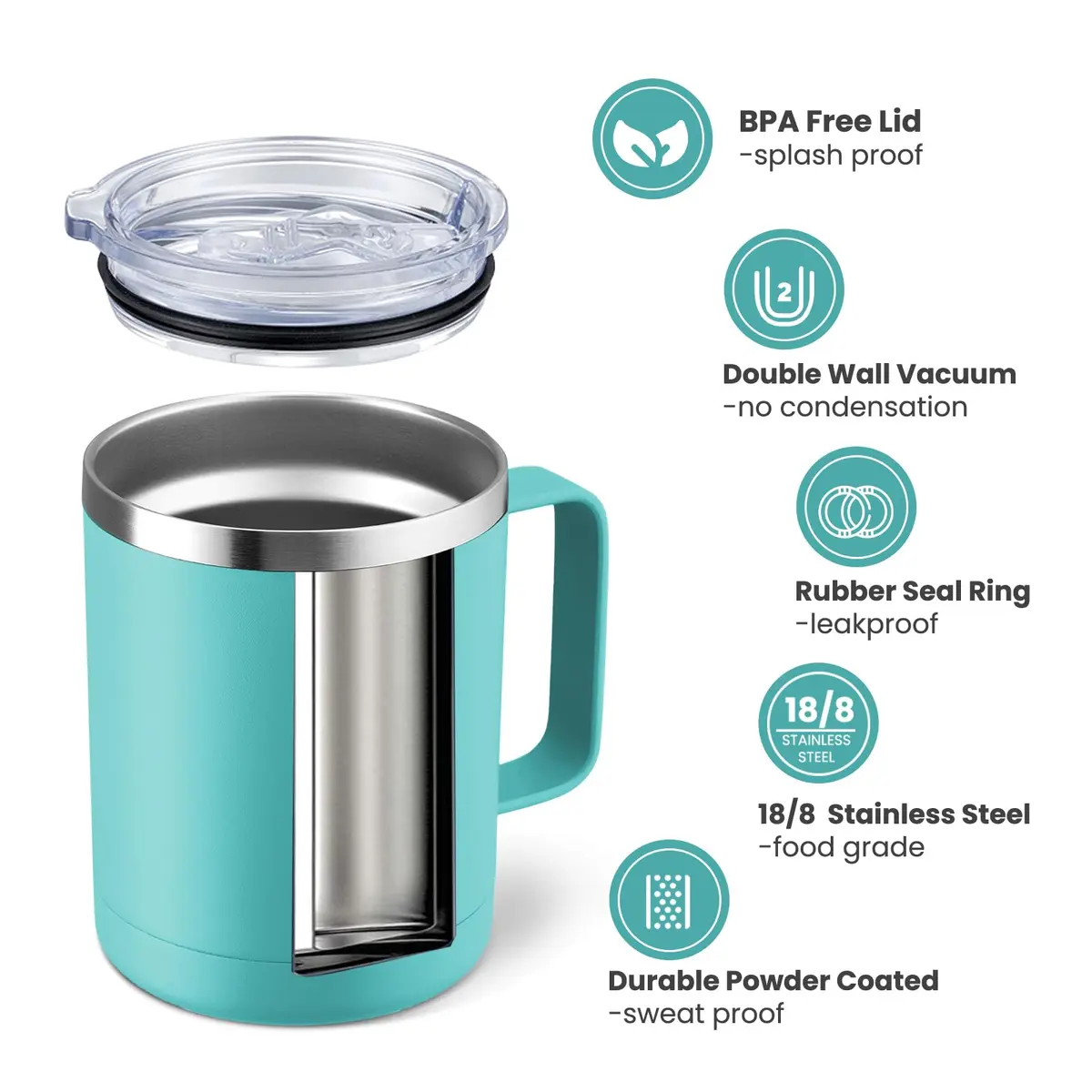 MEWAY 12oz Coffee Mug With Handle | Double Wall Vacuum Insulated Travel Tumbler (Light Green, Set of 2) - view 2