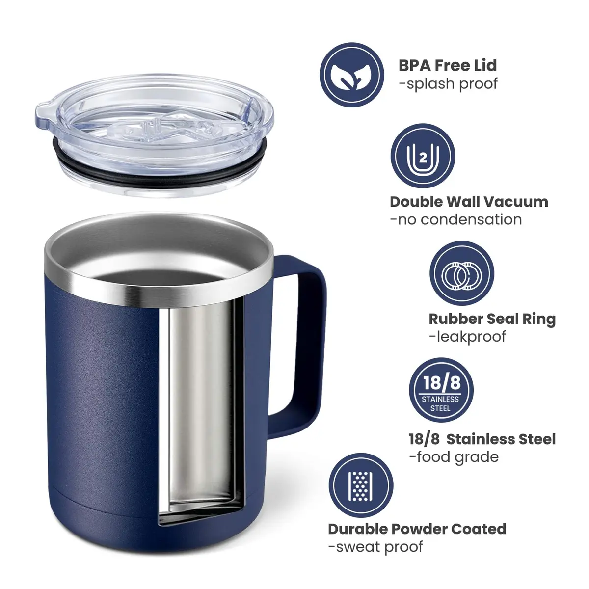 MEWAY 12oz Coffee Mug With Handle | Double Wall Vacuum Insulated Travel Tumbler for Hot & Cold Drinks - view 2