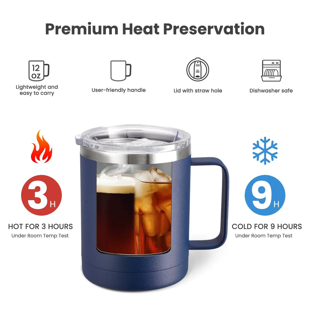 MEWAY 12oz Coffee Mug With Handle | Double Wall Vacuum Insulated Travel Tumbler for Hot & Cold Drinks - view 3