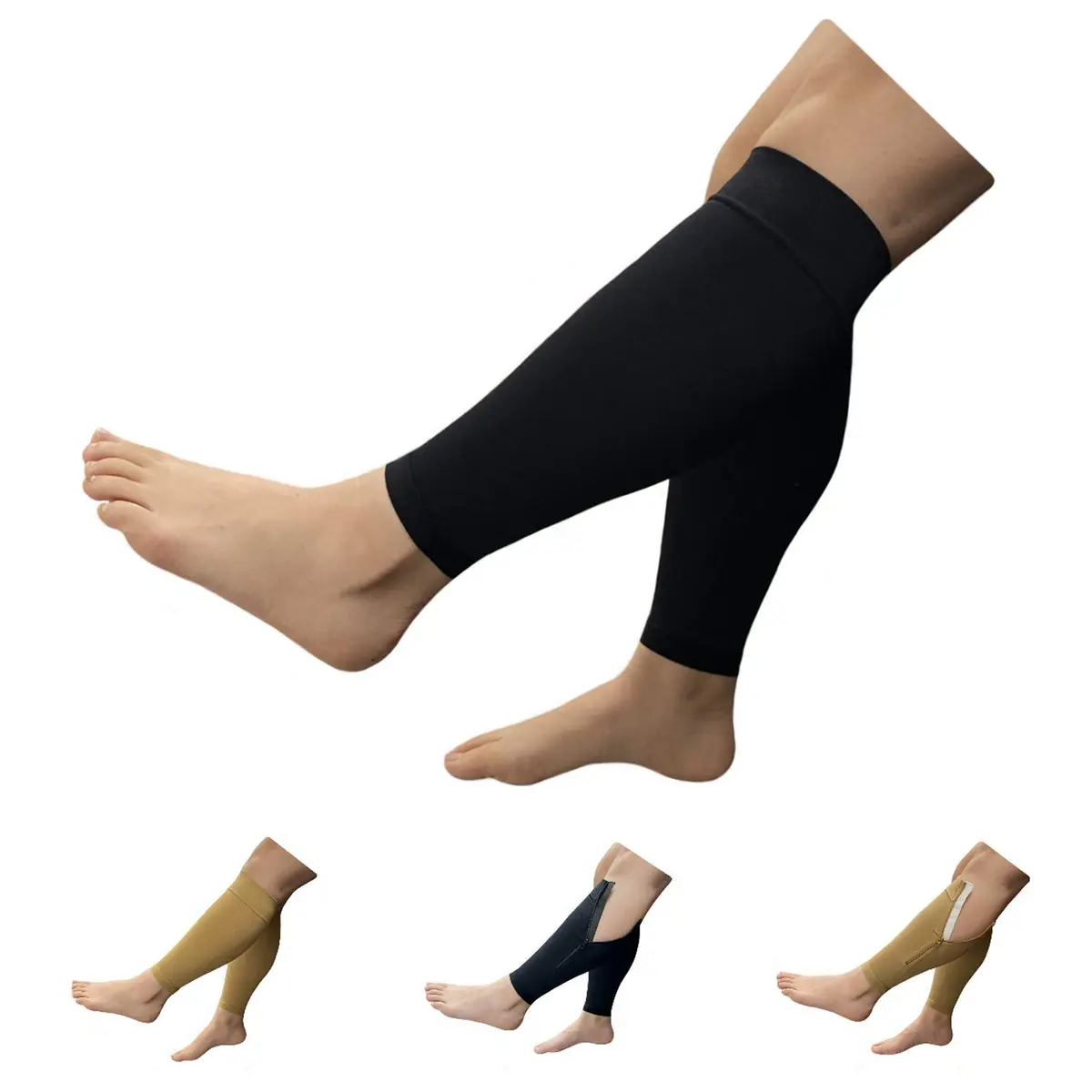 HealthyNees Shin 20-30 mmHg Compression Extra Wide Big Calf Leg Plus Size Sleeve (Black, 3X-Large) | Medical Support for Swelling & Fatigue - main product image