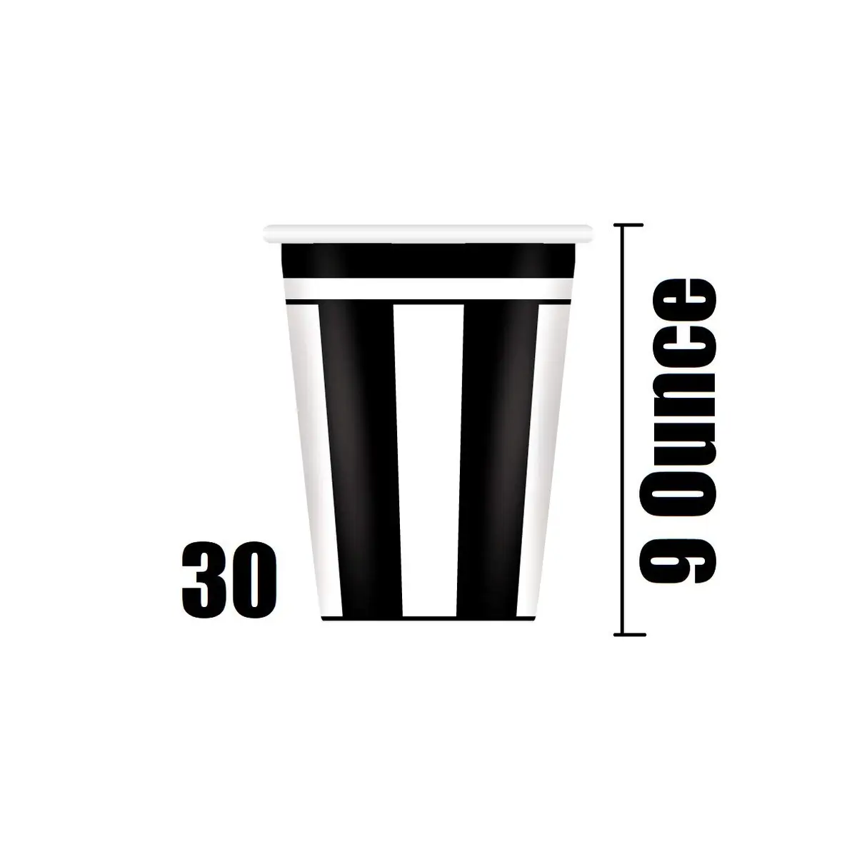 Oojami Black and White Striped Party Supplies for 30 – Disposable Plates, Cups, Napkins Set for Birthday, Wedding, Graduation, Events – 9" Dinner Plates, 7" Dessert Plates, 9 oz Cups, 3-Ply Napkins - view 5