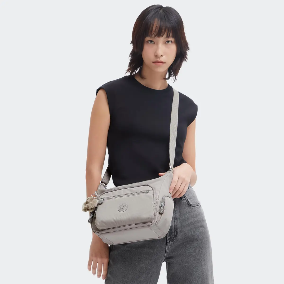 Kipling Gabbie Small Crossbody Bag Grey Gris | Lightweight Everyday Purse with 7 Pockets - view 2