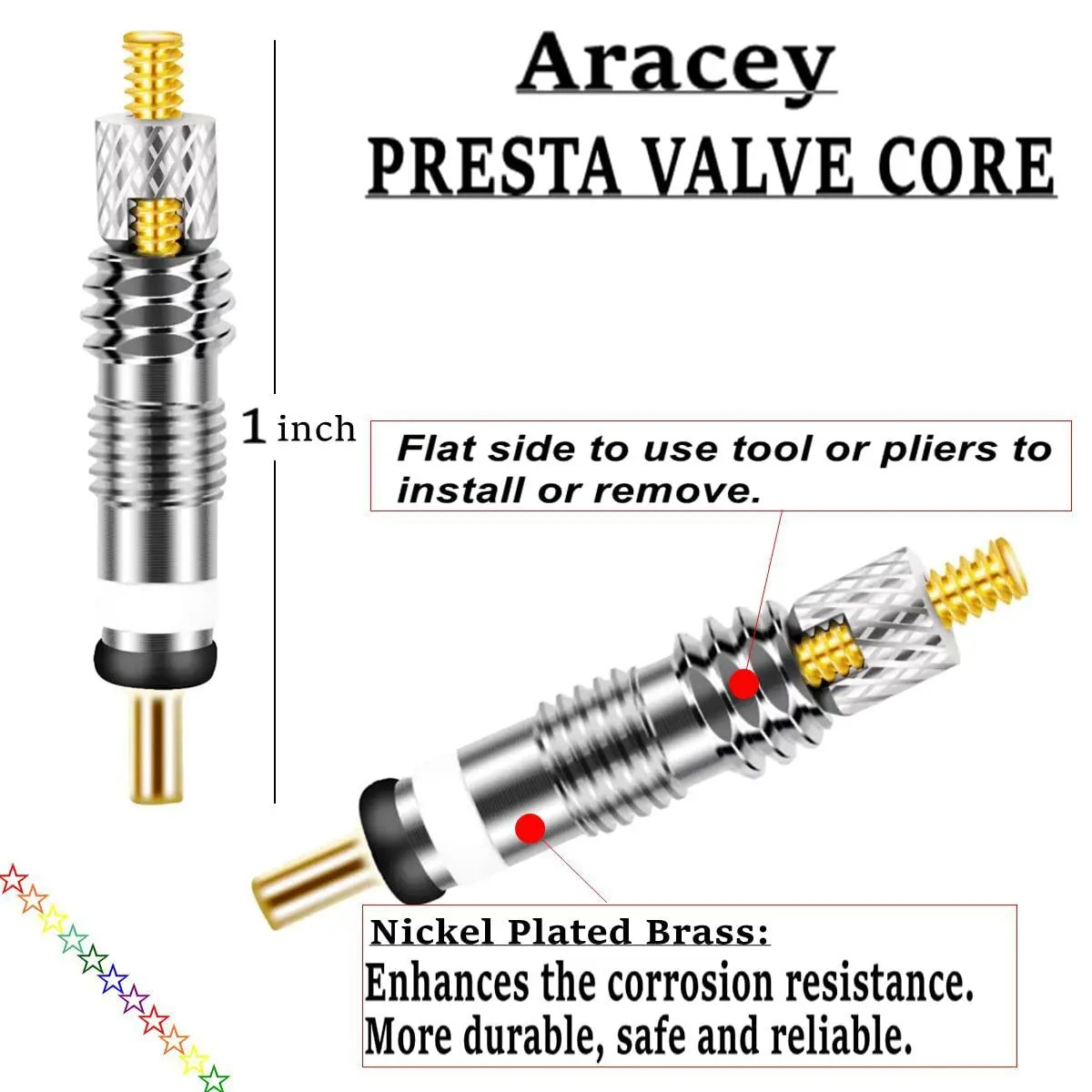 Aracey Presta Valve Core Kit 20 Pieces | Copper & Aluminum, Universal Fit, Easy Inflation - view 3
