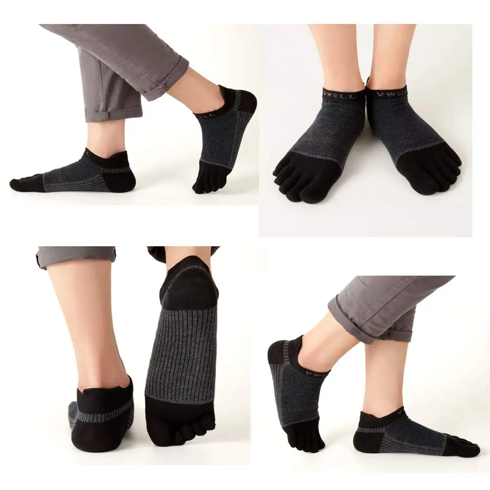 VWELL Cotton Toe Socks Five Finger Socks No Show Crew Athletic Running Socks 4 Pairs | Moisture Wicking & Soft Comfort - view 2