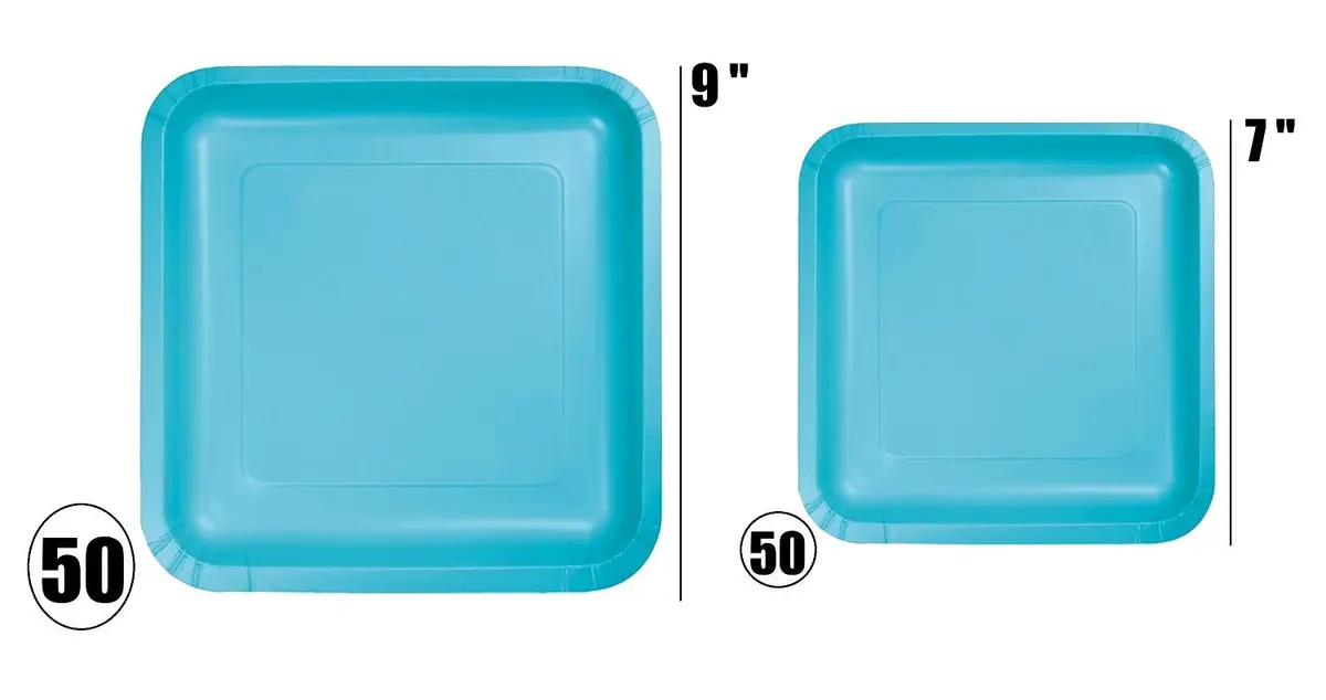 Oojami Teal Paper Plates Set – 50x 9-Inch Dinner & 50x 7-Inch Dessert Plates | Square Disposable Tableware for Parties - view 2