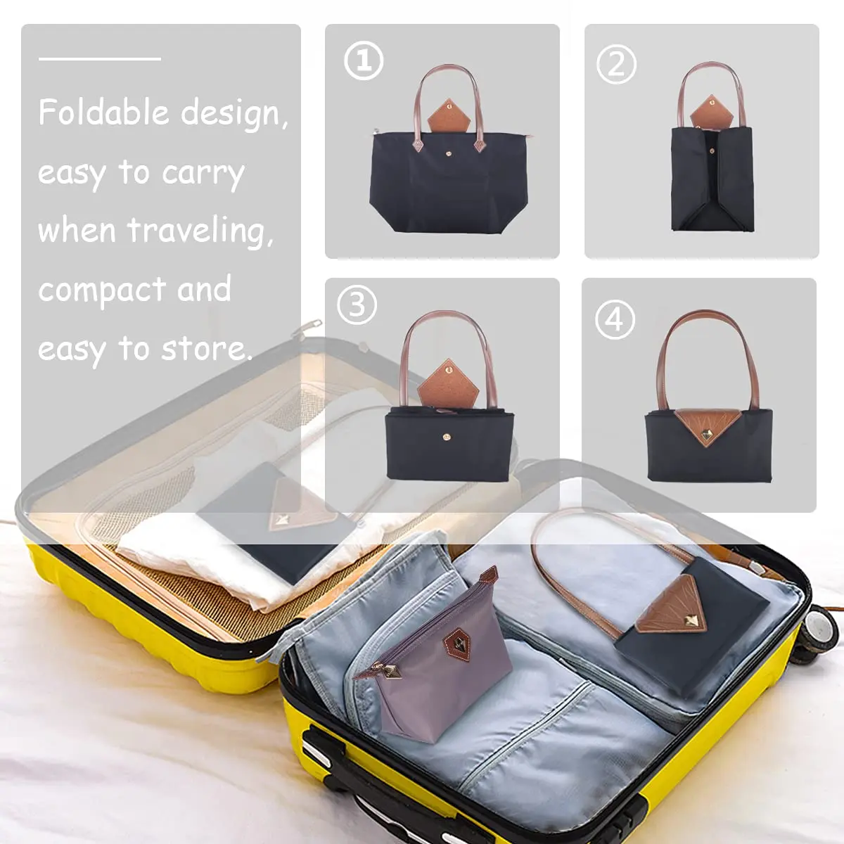 BOJLY Women's Tote Bag, Waterproof Nylon Shoulder Bag, Large Grey | Foldable Beach Travel Bag - view 7