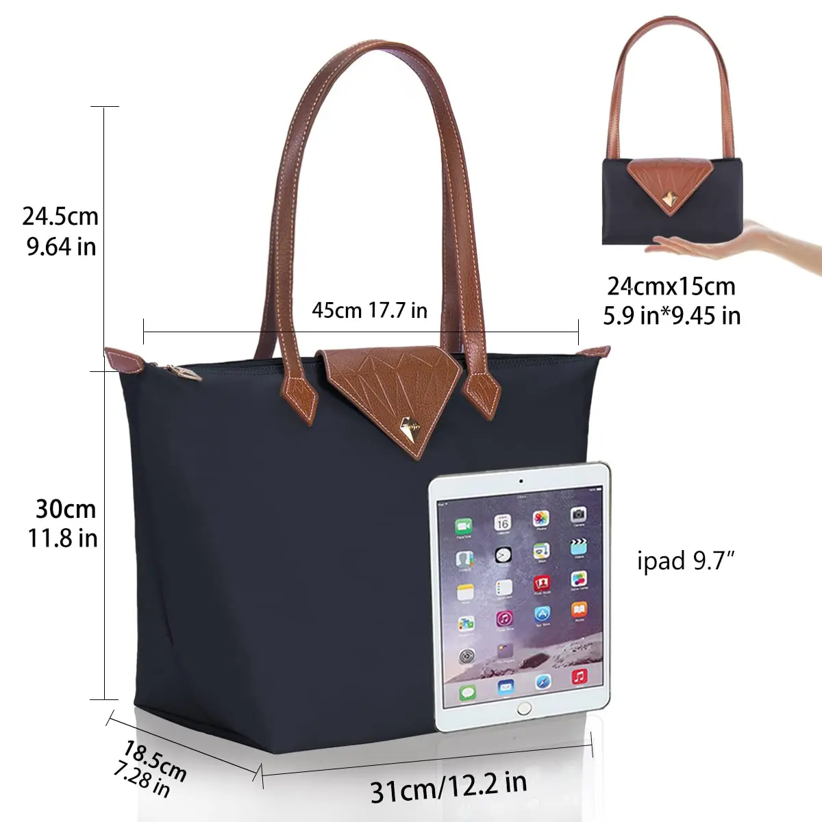 BOJLY Women's Tote Bag, Waterproof Nylon Shoulder Bag, Large Grey | Foldable Beach Travel Bag - view 4