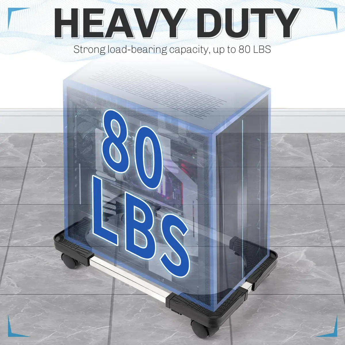 Liitrton Portable CPU Stand Adjustable Tower Support Fits Most PC | Non-slip, Sturdy Steel & ABS, Lockable Casters - view 5