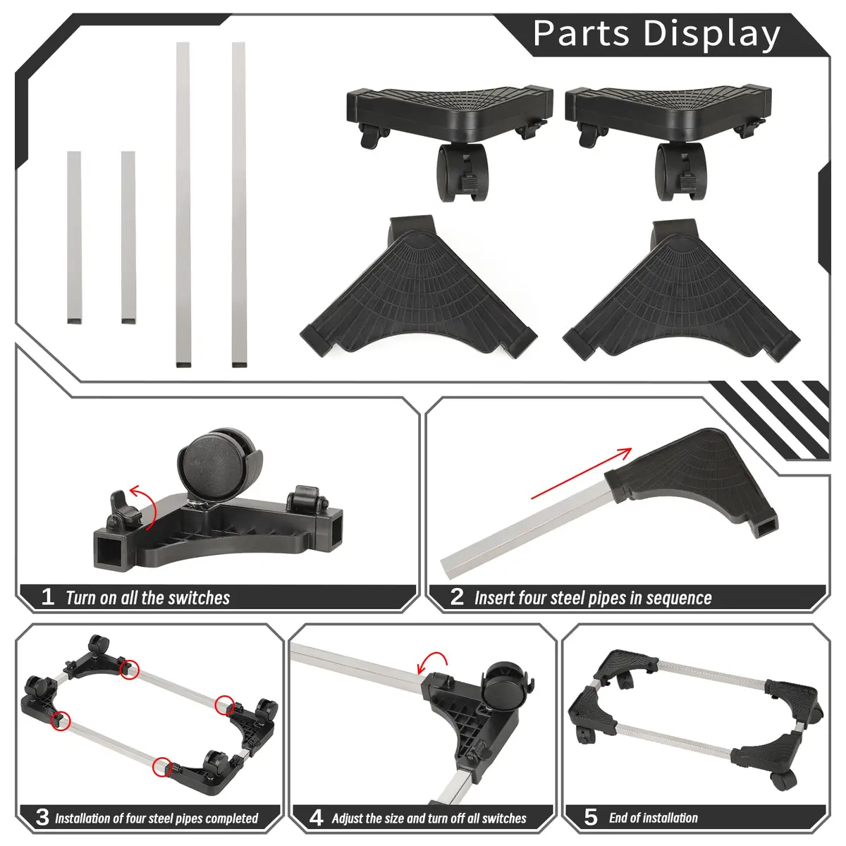 Liitrton Portable CPU Stand Adjustable Tower Support Fits Most PC | Non-slip, Sturdy Steel & ABS, Lockable Casters - view 7