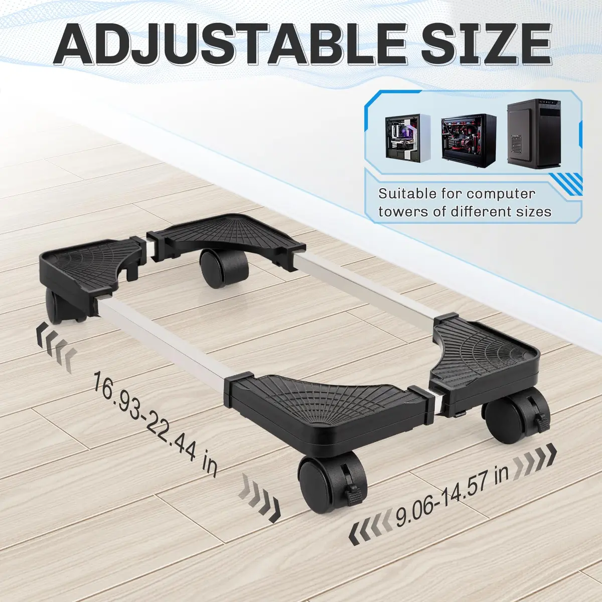 Liitrton Portable CPU Stand Adjustable Tower Support Fits Most PC | Non-slip, Sturdy Steel & ABS, Lockable Casters - view 2