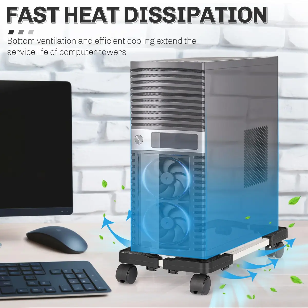 Liitrton Portable CPU Stand Adjustable Tower Support Fits Most PC | Non-slip, Sturdy Steel & ABS, Lockable Casters - view 4